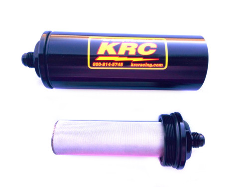 Kluhsman Racing Products KRC-4706BK Fuel Filter, Race Ready, In-Line, Stainless Element, 7.500 in Long, 6 AN Male Inlet, 6 AN Male Outlet, Aluminum, Black Anodized, Each