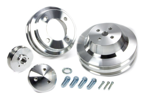 March Performance 1630 Pulley Kit, Performance Ratio, 2 Groove V-Belt, Aluminum, Clear Powder Coat, Small Block Ford 1965-69, Kit