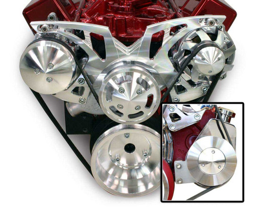 March Performance 21155 Pulley Kit, Style Track, 6-Rib Serpentine, Aluminum, Clear Powder Coat, Short Water Pump, Small Block Chevy, Kit