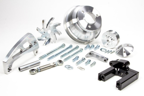 March Performance 23005 Pulley Kit, 6-Rib Serpentine, Aluminum, Clear Powder Coat, Electric Water Pump, Big Block Chevy, Kit