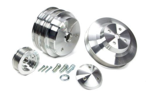 March Performance 6330 Pulley Kit, Performance Ratio, 6-Rib Serpentine, Aluminum, Clear Powder Coat, Long Water Pump, Small Block Chevy, Kit