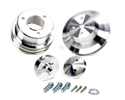 March Performance 7015 Pulley Kit, Performance Ratio, 2 Groove V-Belt, Aluminum, Clear Powder Coat, Long Water Pump, Big Block Chevy, Kit