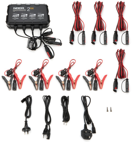 Noco GENIUS2X4 Battery Charger, Genius, 12V, 8 amp, 4-Bank, Quick Connect Harness, Each