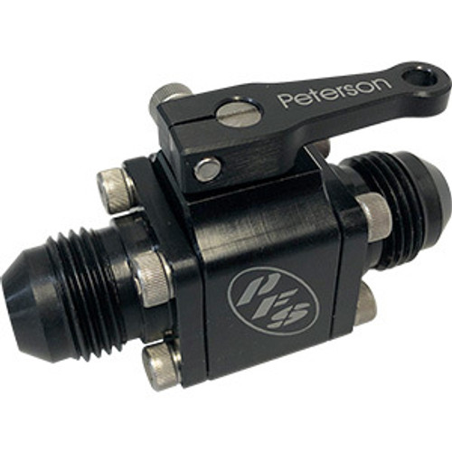 Peterson Fluid 09-0940 Shut Off Valve, Manual, Large Body, 10 AN Male to 10 AN Male, Aluminum, Black Anodized, Each