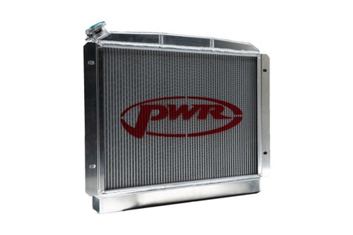 PWR North America 15-10270 Radiator and Fan, 22-3/16 in W x 20-1/2 in H x 3 in D, Driver Side Inlet, Passenger Side Outlet, Aluminum, Natural, GM X-Body 1962-67, Kit