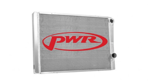 PWR North America 904-28191 Radiator, 28 in W x 19 in H x 1-3/4 in D, Dual Pass, Passenger Side Outlet, Passenger Side Inlet, Aluminum, Natural, Each