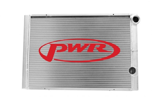 PWR North America 916-26191 Radiator, 26 in W x 19 in H x 5 in D, Dual Pass, Passenger Side Inlet, Passenger Side Outlet, Aluminum, Natural, Asphalt Modified, Each