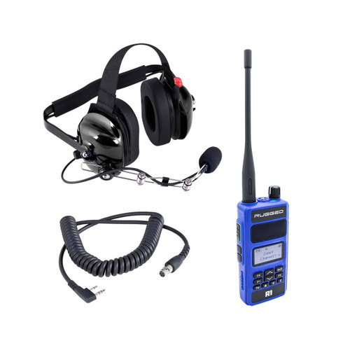 Rugged Radios CREW-R1 2-Way Radio, Hand-Held, Headset / Radio-to-Headset Wire Included, Digital / Analog, Plastic, Blue, Kit