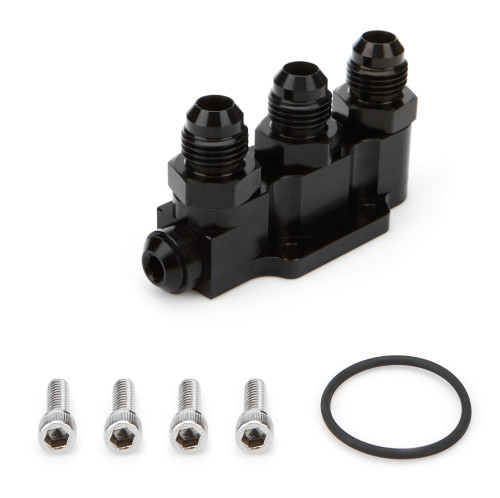 Waterman Racing Comp. WRC-29571 Fuel Pump Manifold, Three 6 AN Male Outlets, Aluminum, Black Anodized, Waterman Fuel Pumps, Each