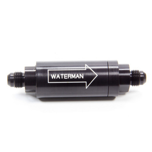 Waterman Racing Comp. WRC-42301 Fuel Filter, In-Line, 100 Micron, Stainless Element, 6 AN Male Inlet, 6 AN Male Outlet, Aluminum, Black Anodized, Each