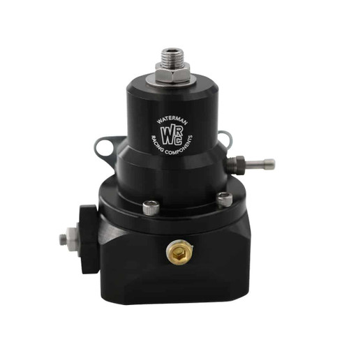 Waterman Racing Comp. WRC-43214 Fuel Pressure Regulator, Double Adjustable, In-Line, 10 AN Female O-Ring Inlet, 10 AN Female O-Ring Return, 1/8 in NPT Port, Black Anodized, E85 / Gas / Methanol, Each