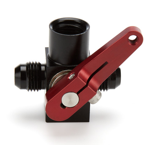 Waterman Racing Comp. WRC-44605 Shutoff Valve, Fuel Shutoff, Manual, 6 AN Male Inlet, 6 AN Male Outlet, Aluminum, Black / Red Anodized, Each