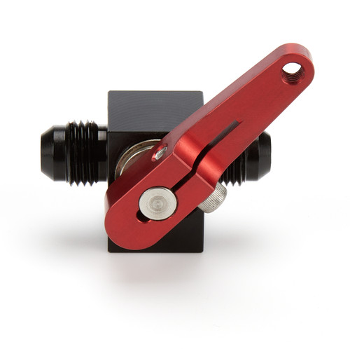 Waterman Racing Comp. WRC-44606 Shutoff Valve, Fuel Shutoff, Manual, Dash Mount, 6 AN Male Inlet, 6 AN Male Outlets, Aluminum, Black / Red Anodized, Each