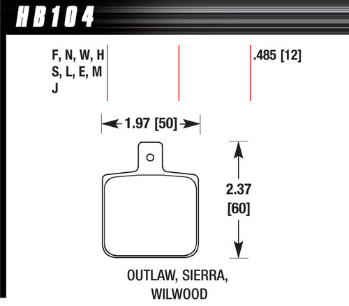 Hawk Brake HB104M.485 Brake Pads, Black Compound, Low-Intermediate Torque, Low Temperature, Wilwood Dynalite Single / Sierra Single Caliper, Set of 4