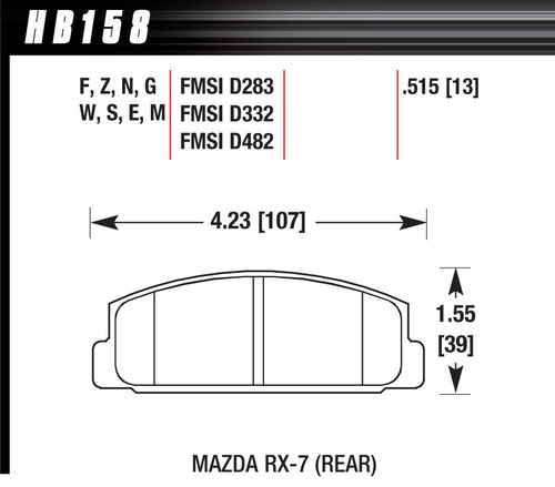 Hawk Brake HB158F.515 Brake Pads, HPS Compound, High Torque, Rear, Mazda 1984-2005, Set of 4