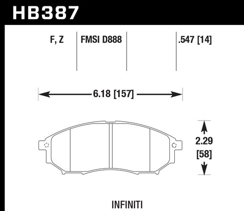 Hawk Brake HB387F.547 Brake Pads, HPS Compound, High Torque, Front, Infinity / Nissan 2005-2016, Set of 4