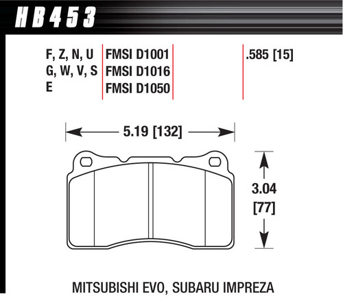 Hawk Brake HB453Z.585 Brake Pads, Performance Ceramic Compound, Various Applications, Set of 4