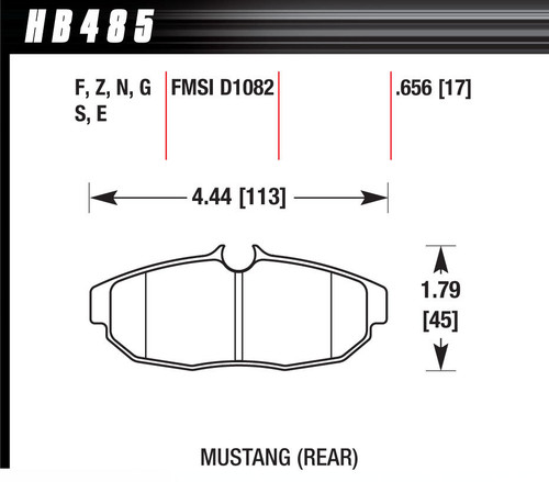 Hawk Brake HB485F.656 Brake Pads, HPS Compound, High Torque, Rear, Ford Mustang 2005-10, Set of 4