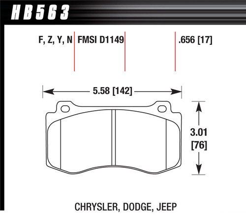 Hawk Brake HB563F.656 Brake Pads, HPS Compound, High Torque, Front, Jeep / Mopar 2005-13, Set of 4