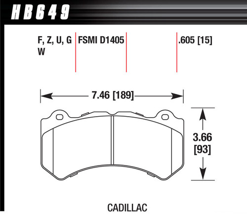 Hawk Brake HB649Z.605 Brake Pads, Performance Ceramic Compound, Front, GM / Mopar, Set of 4