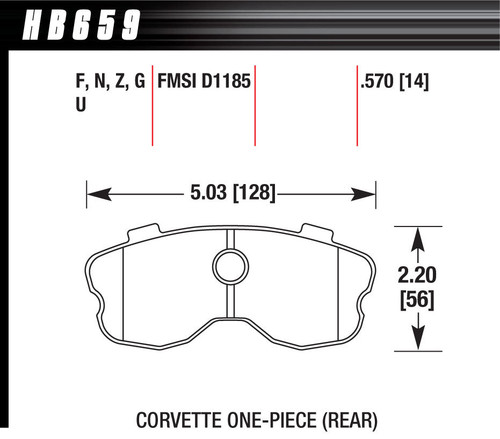 Hawk Brake HB659Z.570 Brake Pads, Performance Ceramic Compound, Rear, Chevy Corvette 2006-13, Set of 4