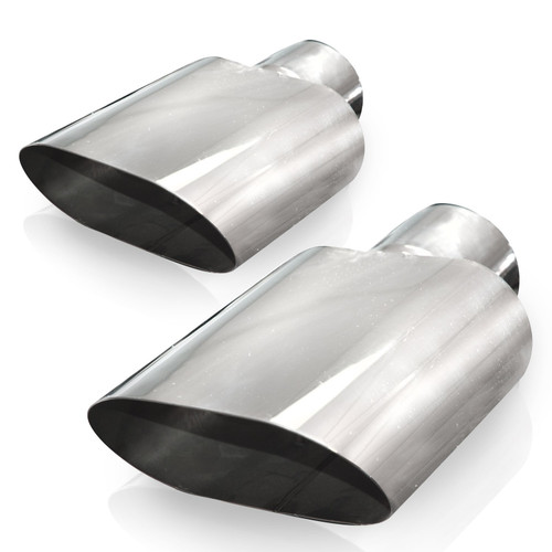 Stainless Works 781300 Exhaust Tip, Clamp-On / Weld-On, 3 in Inlet, 6 x 3 in Oval Outlet, 9-3/4 in Long, Single Wall, Straight Cut, Stainless, Polished, Pair