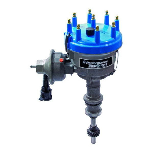 Performance Distributors 33720BL Distributor, Duraspark, Vacuum / Mechanical Advance, HEI Style Terminal, Blue, Ford FE-Series, Each