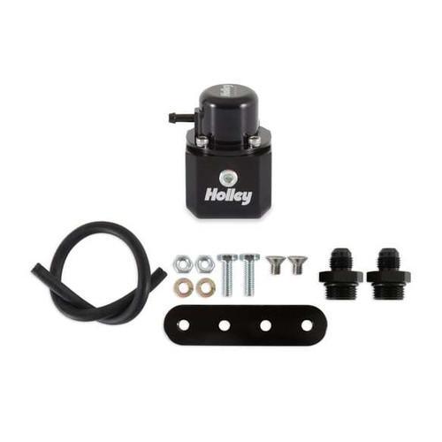 Holley 12-1008 Fuel Pulse Damper, In-Line, 40-100 psi, 8 AN Female O-Ring Inlet, 8 AN Female O-Ring Outlet, 1/8 in NPT Port, Fitting Included, Aluminum, Black Anodized, Kit