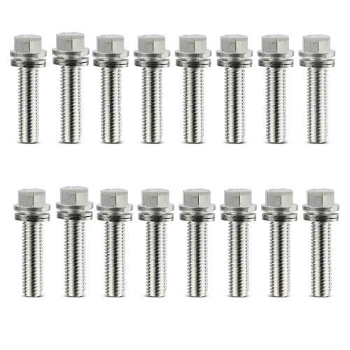 Proform 66825 Header Bolt, Locking, 3/8-16 in Thread, 1 in Long, Hex Head, Steel, Nickel Plated, Set of 16