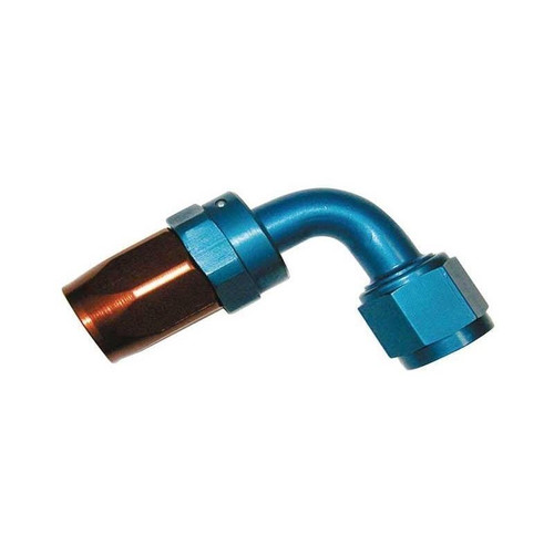 Big End 12290 Hose Fitting, -12 AN Female to 90 Degree Hose, Swivel, Red/Blue