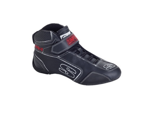 Simpson Safety DA120W Shoe, DNA, Driving, Mid-Top, SFI 3.3/5, Leather Outer, Nomex Inner, Black / White, Size 12, Pair