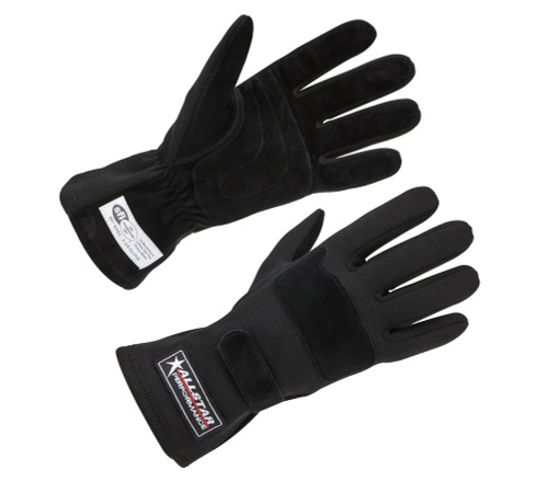 Allstar ALL915012 Driving Gloves, SFI 3.3/5, Double Layer, Nomex / Suede, Black / Black, Medium, Pair