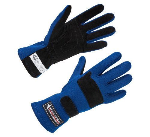Allstar ALL915022 Driving Gloves, SFI 3.3/5, Double Layer, Nomex / Suede, Blue / Black, Medium, Pair