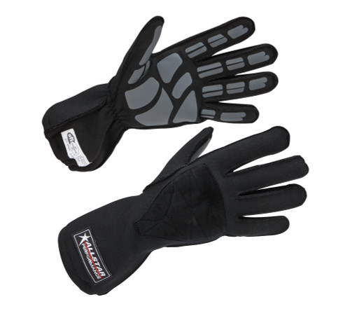 Allstar ALL916011 Driving Gloves, SFI 3.3-5, Outseam, Double Layer, Nomex, Black / Gray, Small, Pair