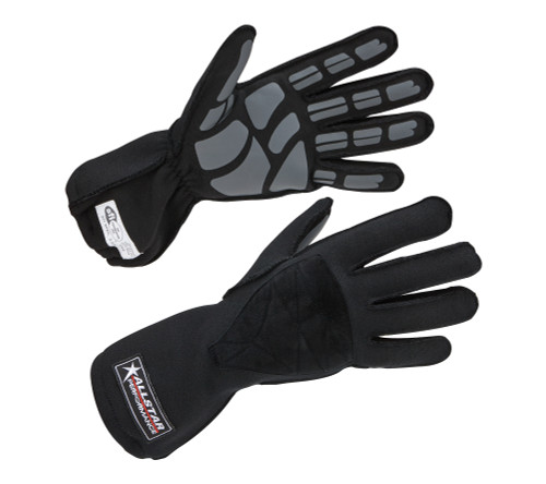 Allstar ALL916015 Driving Gloves, SFI 3.3-5, Outseam, Double Layer, Nomex, Black / Gray, X-Large, Pair