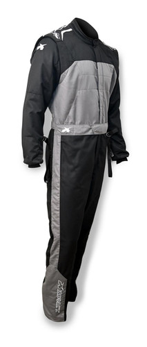 Impact Racing 21411413 Mini Racer 2.4 Driving Suit, 1-Piece, SFI 3.2-A/5, Double Layer, Aramidic, Black/Grey, Medium, Each