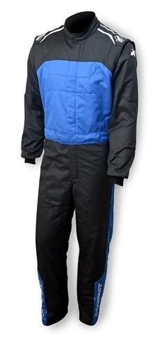 Impact Racing 24232306 Racer 2.4 Driving Suit, 1-Piece, SFI 3.2A/5, Double Layer, Aramidic, Black/Blue, Small, Each