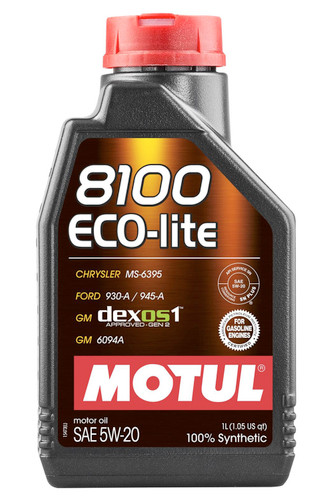 Motul USA MTL109102 Motor Oil, 8100 ECO-lite, 5W20, Dexos1, Synthetic, 1 L Bottle, Each
