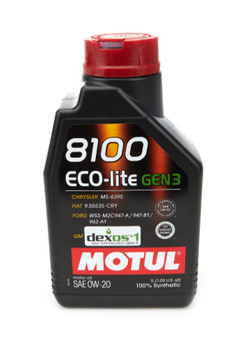Motul USA MTL111363 Motor Oil, 8100 Eco-Lite Gen3, 0W20, Synthetic, 1 L Bottle, Each