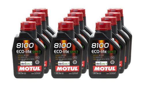 Motul USA 111363 Motor Oil, 8100 Eco-Lite Gen3, 0W20, Synthetic, 1 L Bottle, Set of 12