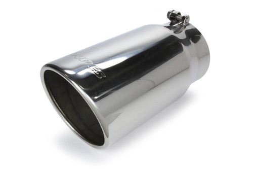 Pypes Performance Exhaust EVT506 Exhaust Tip, Monster, Clamp-On, 5 in. Inlet, 6 in. Round Outlet, 12 in. Long, Single Wall, Rolled Edge, Angled Cut, Stainless, Polished, Each