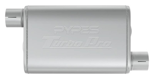 Pypes Performance Exhaust MVT10 Muffler, Turbo Pro, 2-1/2 in. Offset Inlet, 2-1/2 in. Offset Outlet, 9-1/2 x 4-1/2 in. Oval Body, 14 in. Long, Stainless, Natural, Each