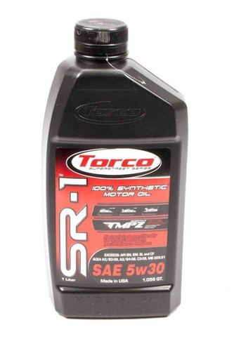 Torco A160530CE Motor Oil, SR-1, 5W30, Synthetic, 1 L Bottle, Each