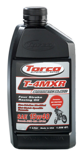 Torco T671544CE Motor Oil, T-4MXR, 15W40, Semi-Synthetic, 4 Stroke, 1 L Bottle, Each