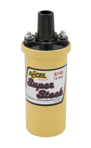 Accel 8140 Ignition Coil, Super Stock, Canister, Oil Filled, 1.400 ohm, Female Socket, 42000V, Yellow, Each