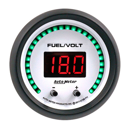 Autometer 6709-PH Combination Gauge, Phantom Elite, Digital, Electric, Fuel Level / Voltmeter, 2-1/16 in. Diameter, White Face, Each