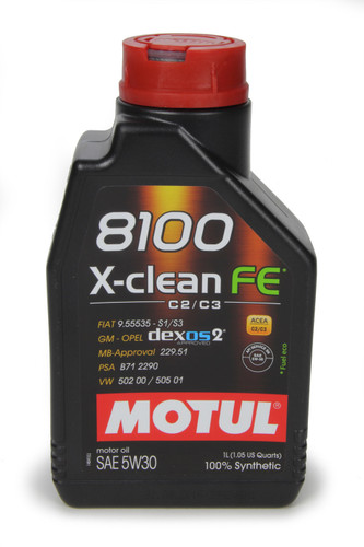 Motul USA MTL104775 Motor Oil, 8100 X-clean FE, 5W30, Synthetic, 1 L Bottle, Each