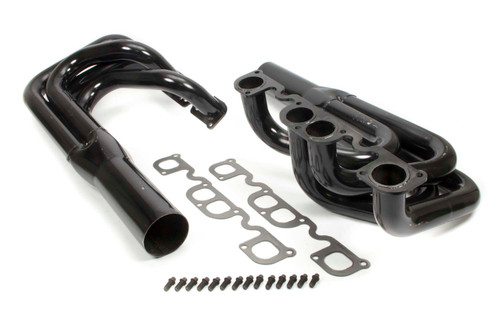 Schoenfeld 1026LDN Headers, Sprint, 2 in. Primary, 3.5 in. Collector, Steel, Black Paint, Small Block Chevy, Pair