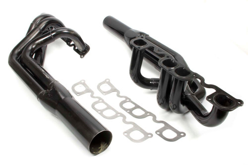 Schoenfeld 1055LVDN Headers, Sprint, 1.875 to 2 in. Primary, 3.5 in. Collector, Steel, Black Paint, Small Block Chevy, Pair