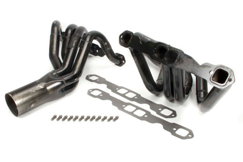 Schoenfeld 1106V Headers, IMCA Modified, 1.75 to 1.875 in. Primary, 3.5 in. Collector, Steel, Black Paint, Small Block Chevy, Pair